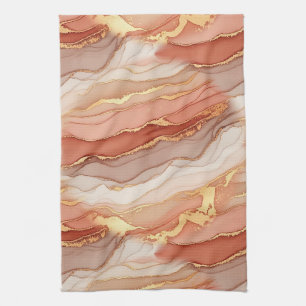 Golden Veined Sienna Marble Luxury Art Tea Towel