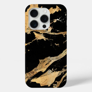 Golden Veins on Black Marble–Abstract Luxe Texture iPhone 15 Pro Case