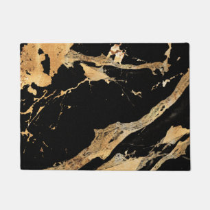 Golden Veins on Black Marble–Abstract Luxe Texture Doormat