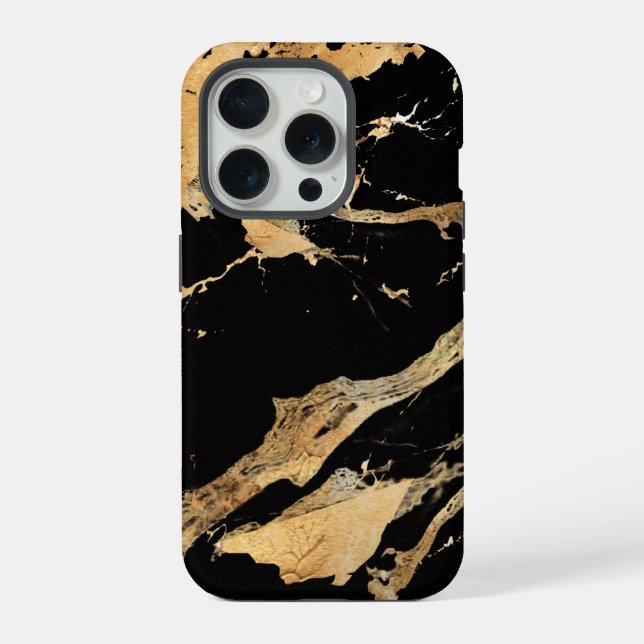 Golden Veins on Black Marble–Abstract Luxe Texture iPhone Case (Back)