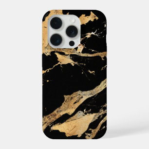 Golden Veins on Black Marble–Abstract Luxe Texture iPhone 15 Pro Case