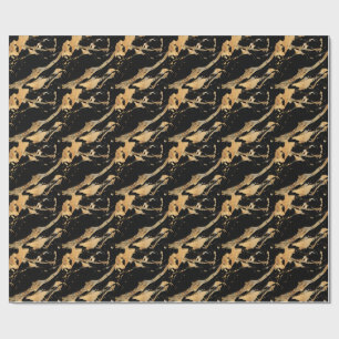 Golden Veins on Black Marble–Abstract Luxe Texture Wrapping Paper