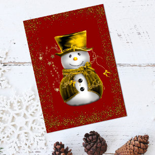 Golden Velvet Snowman Sparkle Christmas Card