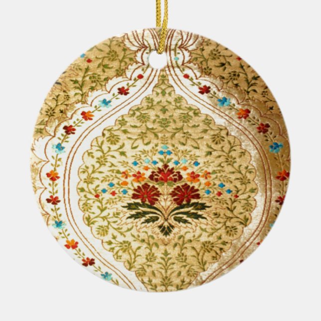 Golden Venetian damask Ceramic Tree Decoration (Front)