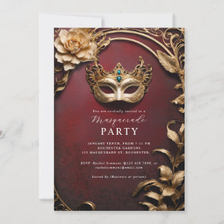 Golden venetian mask masquerade ball  invitation