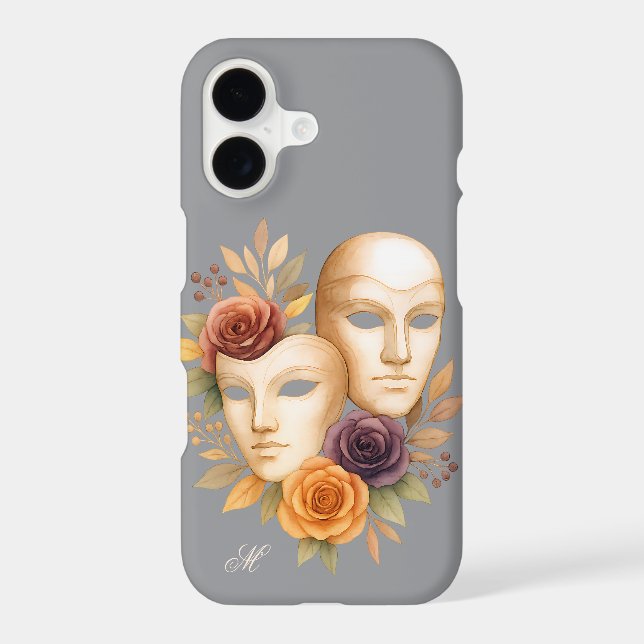 Golden Venetian Masks & Roses Case with Monogram (Back)