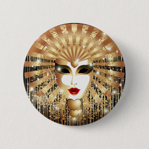 Golden Venice Carnival Party Mask 6 Cm Round Badge