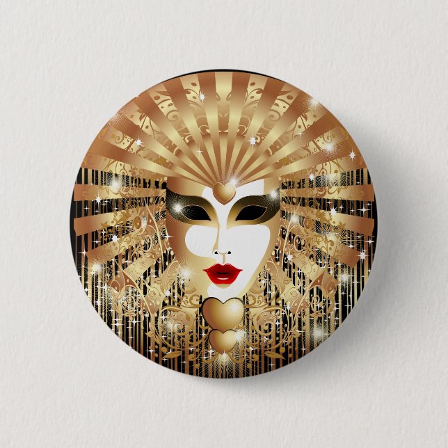 Golden Venice Carnival Party Mask 6 Cm Round Badge (Front)