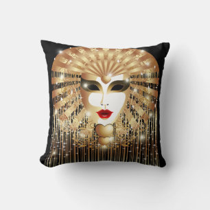 Golden Venice Carnival Party Mask Cushion