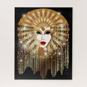 Golden Venice Carnival Party Mask Jigsaw Puzzle