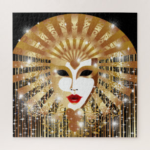 Golden Venice Carnival Party Mask Jigsaw Puzzle
