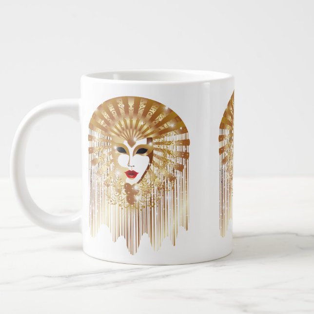 Golden Venice Carnival Party Mask Large Coffee Mug (Left)