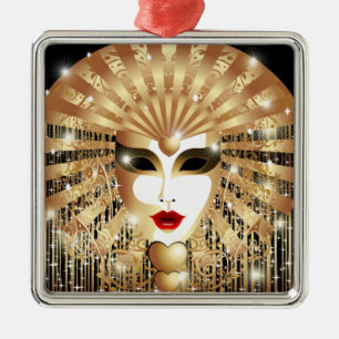 Golden Venice Carnival Party Mask Metal Ornament