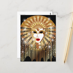 Golden Venice Carnival Party Mask Postcard