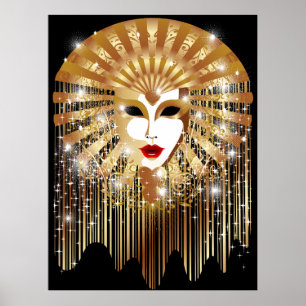 Golden Venice Carnival Party Mask Poster