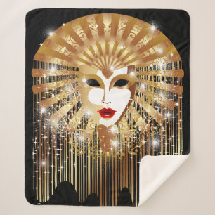 Golden Venice Carnival Party Mask Sherpa Blanket