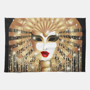 Golden Venice Carnival Party Mask Tea Towel