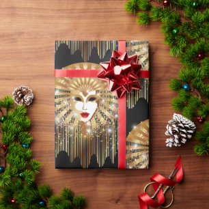 Golden Venice Carnival Party Mask Wrapping Paper