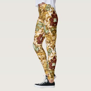Golden Victorian Floral Damask with Sage Leggings