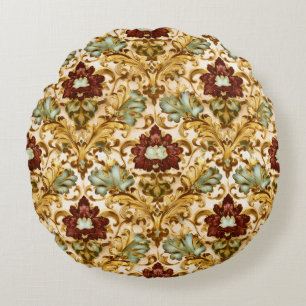 Golden Victorian Floral Damask with Sage Round Cushion