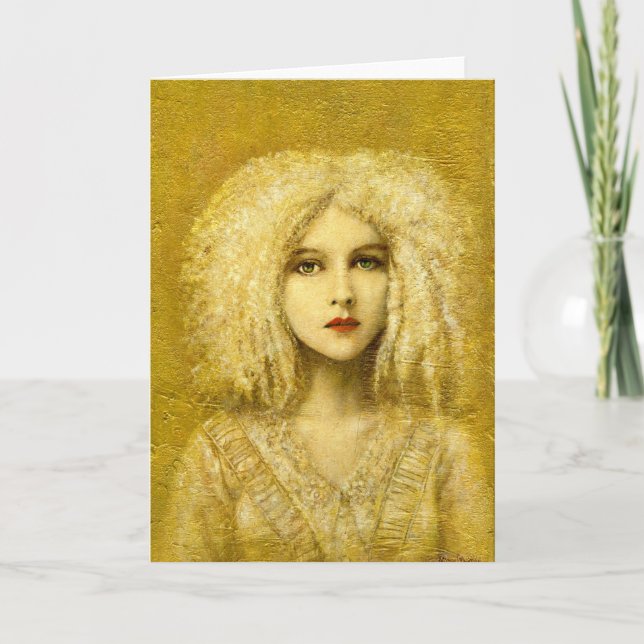 Golden Victorian Gothic Girl Greetings Card (Front)