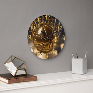 "Golden Victory: Netball Caught in a Gleaming Net" Large Clock