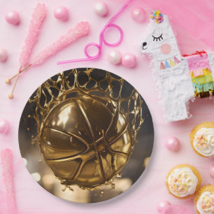 "Golden Victory: Netball Caught in a Gleaming Net" Paper Plate