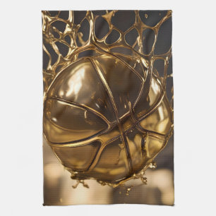 "Golden Victory: Netball Caught in a Gleaming Net" Tea Towel