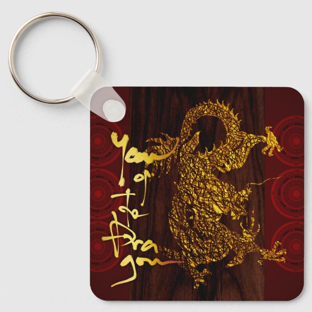 Golden Vietnamese Dragon New Year Monogram SqK Key Ring (Front)