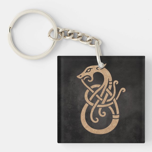 Golden Viking Serpent Knot Symbol Key Ring (Front)