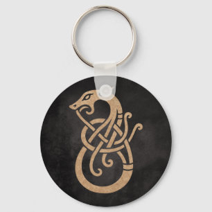 Golden Viking Serpent Knot Symbol Key Ring