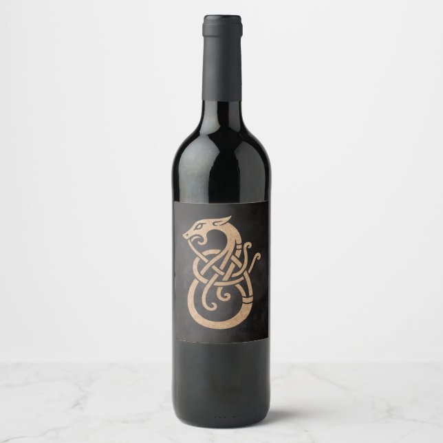 Golden Viking Serpent Knot Symbol Wine Label (Front)