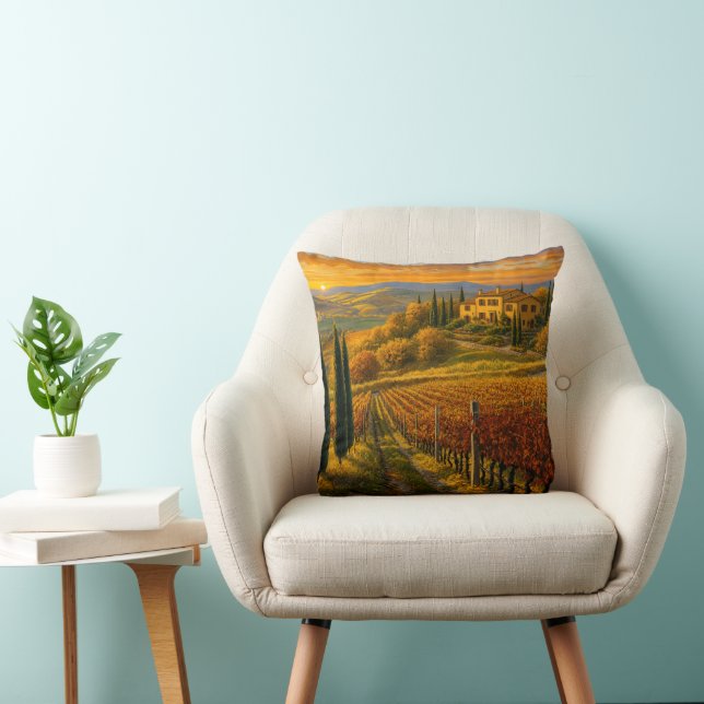 Golden Vineyard Path – Square Throw Pillow (Chair)