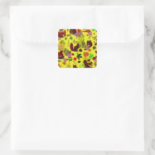 Golden Vintage Autumn Nature Foliage Forest Square Sticker