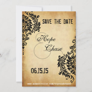Golden Vintage Black Damask Save the Date
