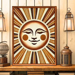 Golden Vintage Boho Sun Wall Art Print