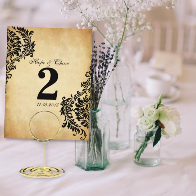 Golden Vintage Damask Swirls Table Number Cards (Creator Uploaded)