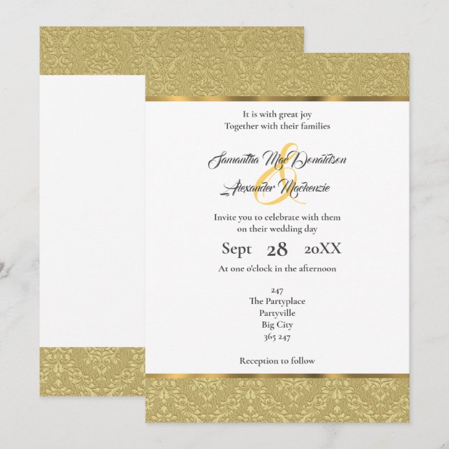 Golden vintage damask wedding invitation (Front/Back)