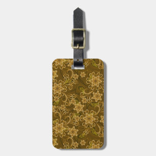 Golden vintage floral pattern luggage tag