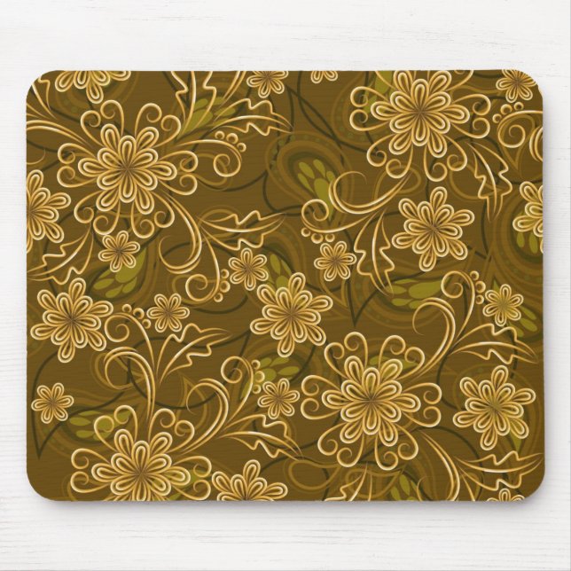 Golden vintage floral pattern mouse pad (Front)