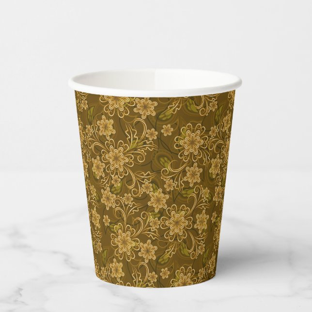 Golden vintage floral pattern paper cups (Left)