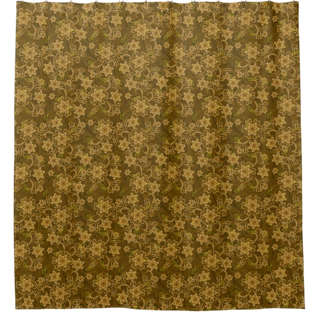 Golden vintage floral pattern shower curtain (Front)