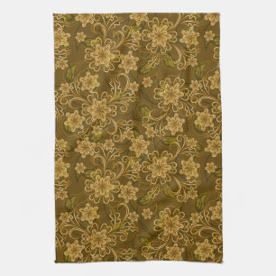 Golden vintage floral pattern tea towel
