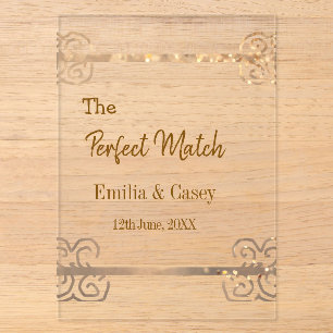Golden vintage glitter the perfect match couple na acrylic invitations