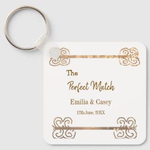 Golden vintage glitter the perfect match couple na key ring