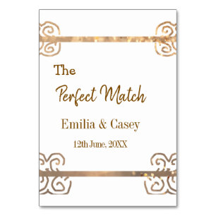 Golden vintage glitter the perfect match couple na table number