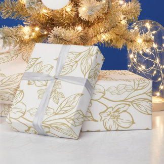 Golden Vintage Ivory Beige Botanical Floral Wrapping Paper