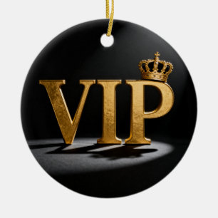 Golden Vintage Letter - VIP with Crown 8 Ceramic Ornament