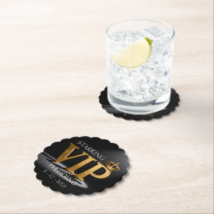 Golden Vintage Letter - VIP with Crown 8 Paper Coaster