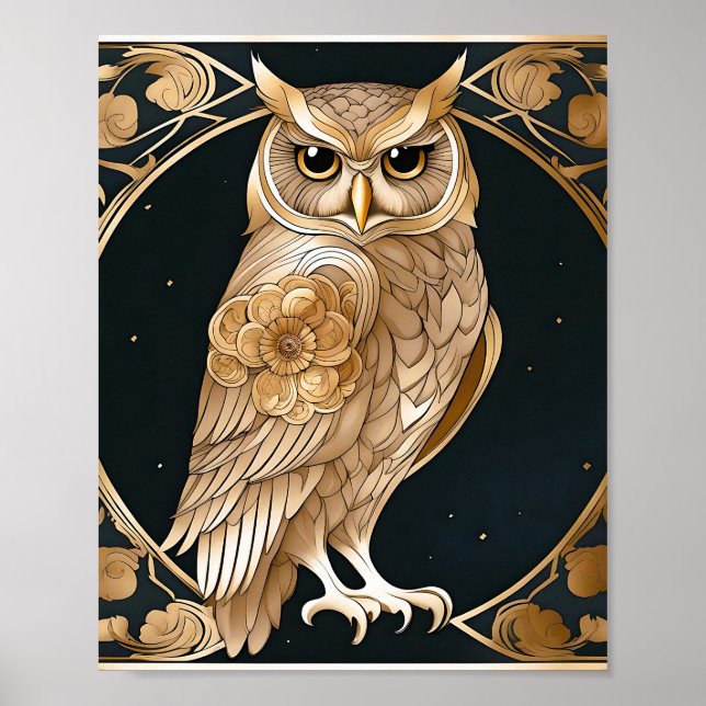 Golden Vintage Owl Art Deco Poster (Front)